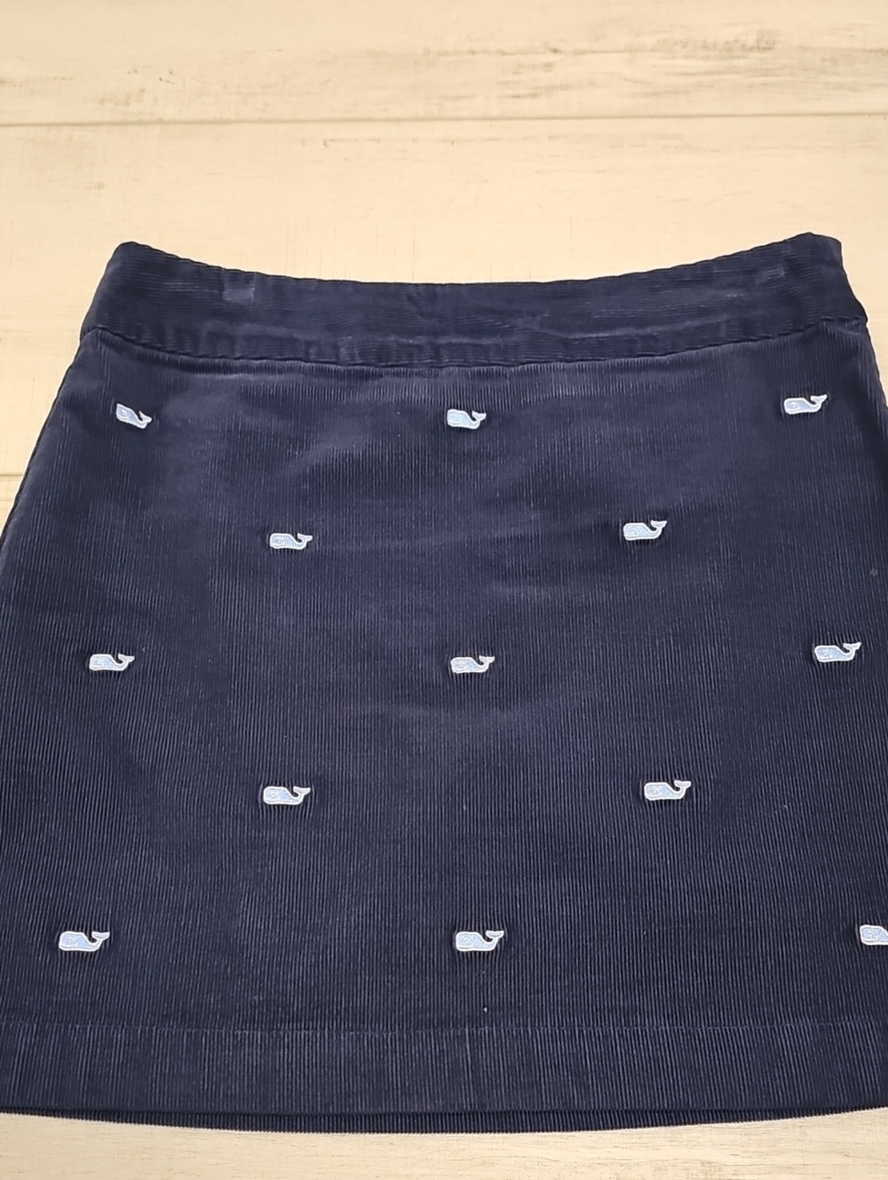 Vineyard Vines Navy Corduroy Mini Skirt with Light Blue Whale Embroidery